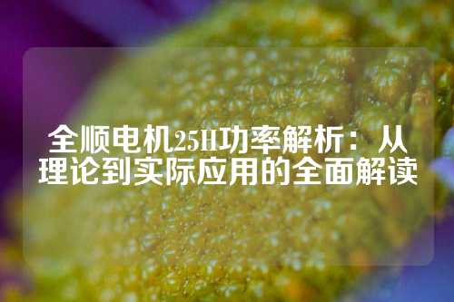全順電機(jī)25H功率解析：從理論到實(shí)際應(yīng)用的全面解讀